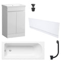 Waterproof 500mm Vanity Unit with Single Ended Bath Gloss White Front Panel Matt Black Bath & Universal Basin Waste Set