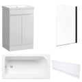 Waterproof 500mm Vanity Unit with Single Ended Bath, Gloss White Front Panel & Matt Black Profile Bath Screen