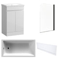 Waterproof 500mm Vanity Unit with Single Ended Bath, Gloss White Front Panel & Matt Black Profile Bath Screen