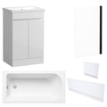 Waterproof 500mm Vanity Unit with Single Ended Bath, Gloss White Panels & Matt Black Profile Bath Screen