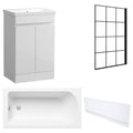 Waterproof 500mm Vanity Unit with Single Ended Bath, Gloss White Front Panel & Matt Black Grid Bath Screen