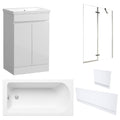Waterproof 500mm Vanity Unit with Single Ended Bath, Gloss White Panels & Chrome Profile Bath Screen