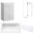 Waterproof 500mm Vanity Unit with Single Ended Bath, Gloss White Front Panel & Chrome Profile Bath Screen