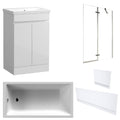 Waterproof 500mm Vanity Unit with Single Ended Bath, Gloss White Panels & Chrome Profile Bath Screen