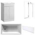 Waterproof 500mm Vanity Unit with Single Ended Bath, Gloss White Front Panel & Chrome Profile Bath Screen