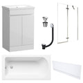 Waterproof 500mm Vanity Unit with Single Ended Bath, Gloss White Front Panel, Chrome Screen, Bath & Universal Basin Waste