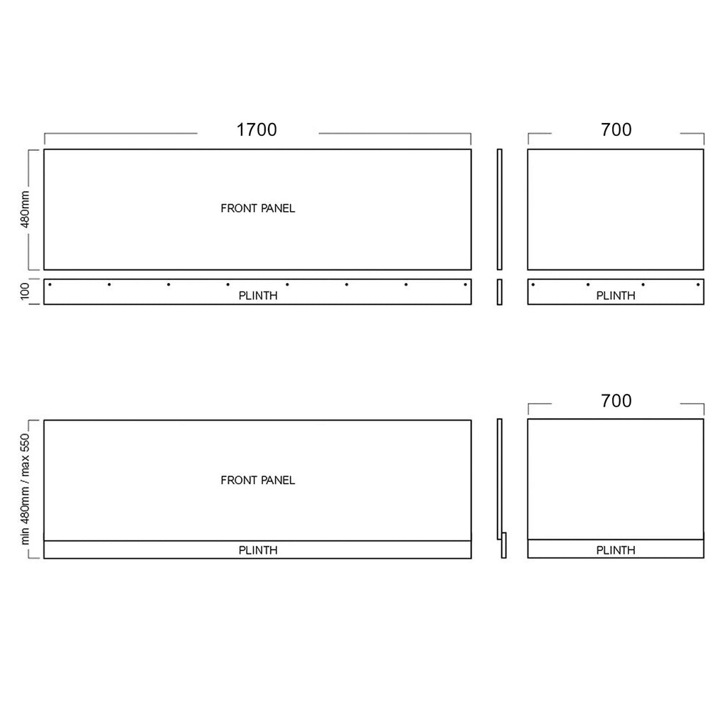 Waterproof 500mm Vanity Unit with Single Ended Bath, Gloss White Panels, Chrome Screen, Bath & Universal Basin Waste