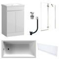 Waterproof 500mm Vanity Unit with Single Ended Bath, Gloss White Front Panel, Chrome Screen, Bath & Universal Basin Waste