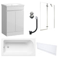 Waterproof 500mm Vanity Unit with Single Ended Bath, Gloss White Front Panel, Chrome Screen, Bath & Slotted Basin Waste