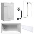 Waterproof 500mm Vanity Unit with Single Ended Bath, Gloss White Front Panel, Chrome Screen, Bath & Slotted Basin Waste