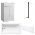 Waterproof 500mm Vanity Unit with Single Ended Bath, Gloss White Front Panel & Matt Black Profile Bath Screen