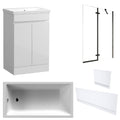 Waterproof 500mm Vanity Unit with Single Ended Bath, Gloss White Panels & Matt Black Profile Bath Screen