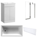 Waterproof 500mm Vanity Unit with Single Ended Bath, Gloss White Front Panel & Matt Black Profile Bath Screen