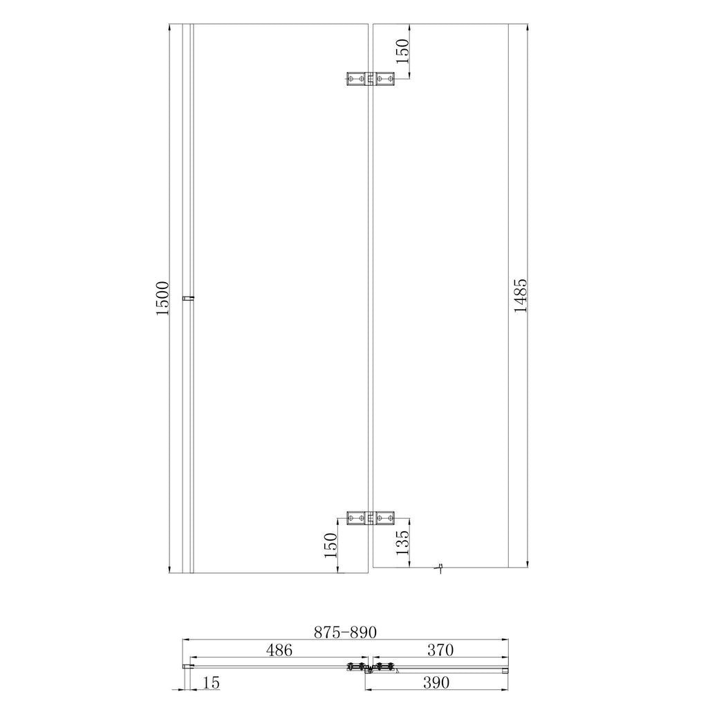 Waterproof 500mm Vanity Unit with Single Ended Bath, Gloss White Front Panel, Matt Black Screen, Bath & Universal Basin Waste
