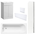 Waterproof 500mm Vanity Unit with Single Ended Bath, Gloss White Panels & Chrome Profile Bath Screen