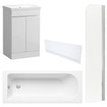 Waterproof 500mm Vanity Unit with Single Ended Bath, Gloss White Front Panel & Chrome Profile Bath Screen