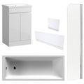 Waterproof 500mm Vanity Unit with Single Ended Bath, Gloss White Panels & Chrome Profile Bath Screen
