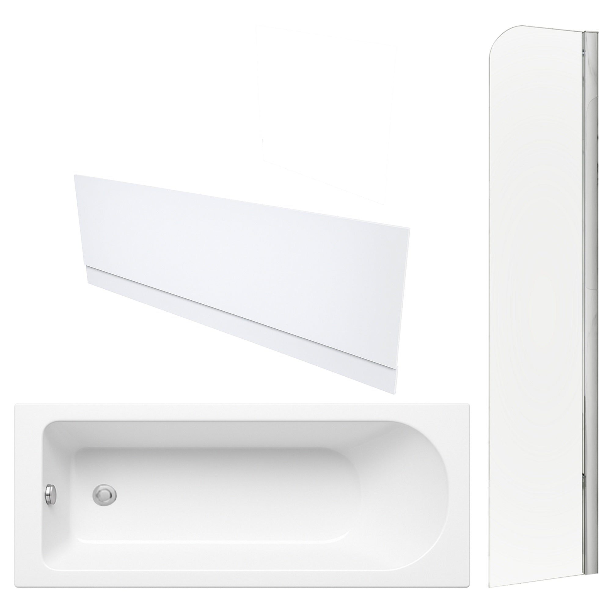 Single Ended Bath, Gloss White Front Panel & Chrome Profile Bath Screen