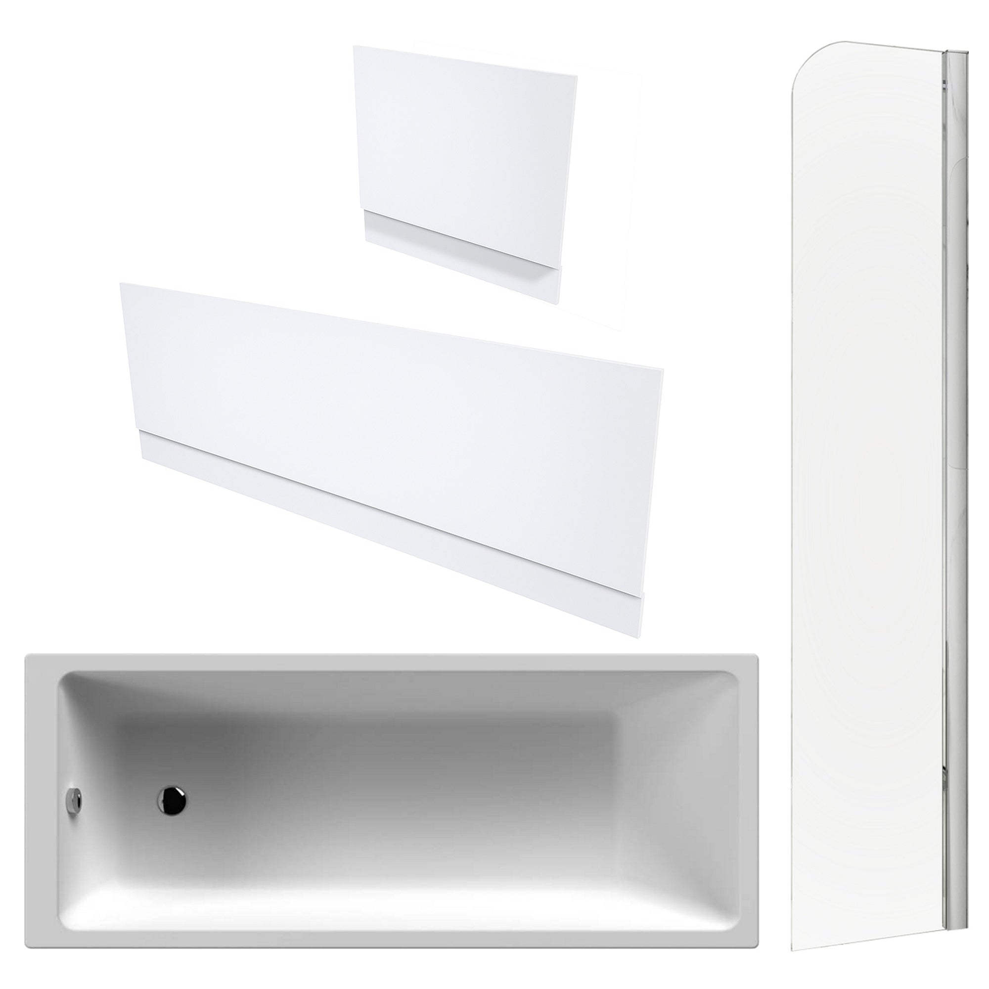Single Ended Bath, Gloss White Panels & Chrome Profile Bath Screen