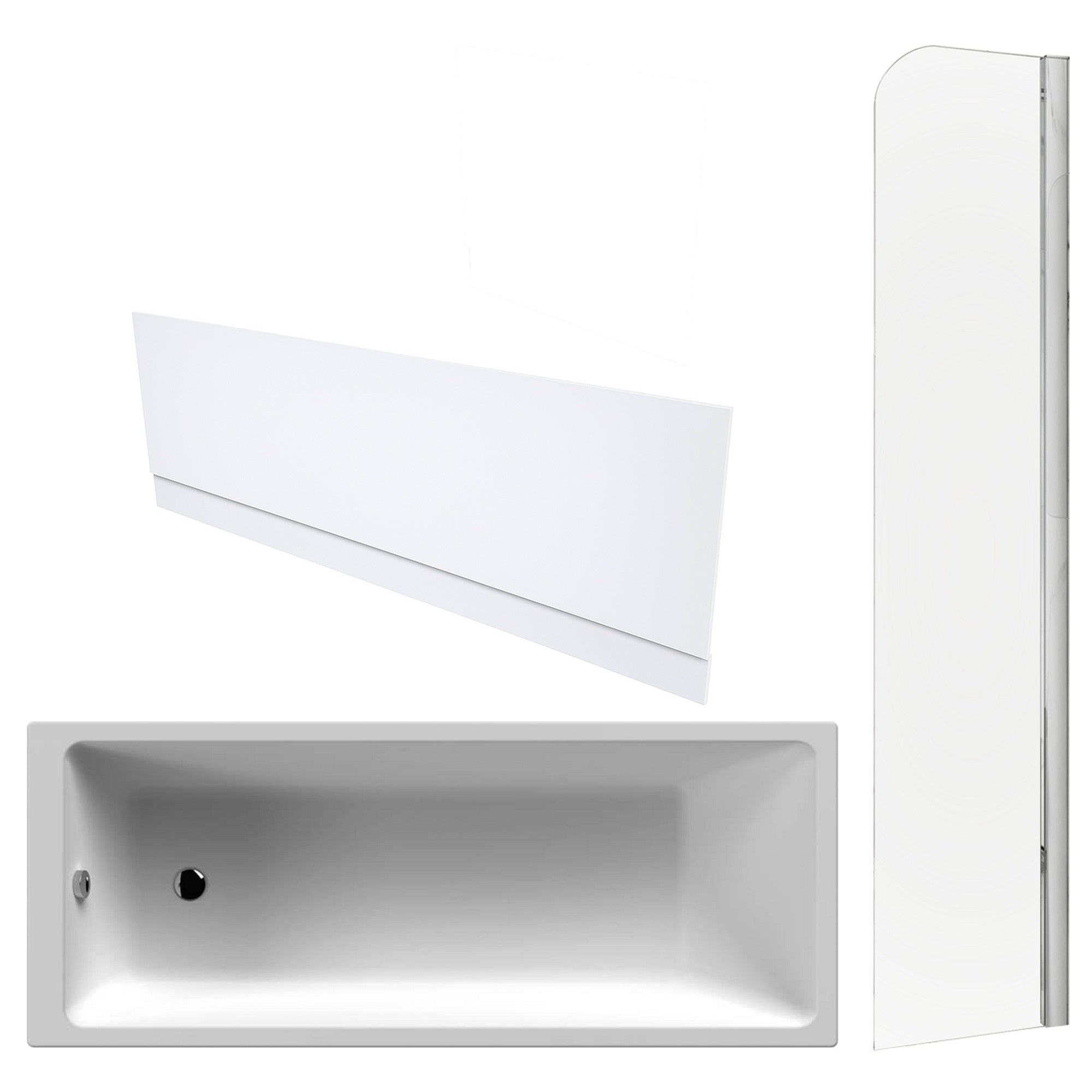 Single Ended Bath, Gloss White Front Panel & Chrome Profile Bath Screen