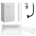 Waterproof 500mm Vanity Unit with Single Ended Bath, Gloss White Front Panel, Chrome Screen, Bath & Universal Basin Waste