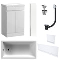 Waterproof 500mm Vanity Unit with Single Ended Bath, Gloss White Panels, Chrome Screen, Bath & Universal Basin Waste