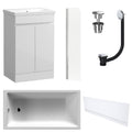 Waterproof 500mm Vanity Unit with Single Ended Bath, Gloss White Front Panel, Chrome Screen, Bath & Universal Basin Waste