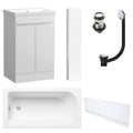 Waterproof 500mm Vanity Unit with Single Ended Bath, Gloss White Front Panel, Chrome Screen, Bath & Slotted Basin Waste