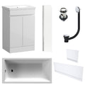 Waterproof 500mm Vanity Unit with Single Ended Bath, Gloss White Panels, Chrome Screen, Bath & Slotted Basin Waste