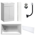 Waterproof 500mm Vanity Unit with Single Ended Bath, Gloss White Front Panel, Chrome Screen, Bath & Slotted Basin Waste