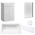 Waterproof 500mm Vanity Unit with Single Ended Bath, Gloss White Panels & Chrome Profile Bath Screen