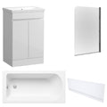 Waterproof 500mm Vanity Unit with Single Ended Bath, Gloss White Front Panel & Chrome Profile Bath Screen