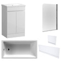 Waterproof 500mm Vanity Unit with Single Ended Bath, Gloss White Panels & Chrome Profile Bath Screen