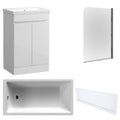 Waterproof 500mm Vanity Unit with Single Ended Bath, Gloss White Front Panel & Chrome Profile Bath Screen