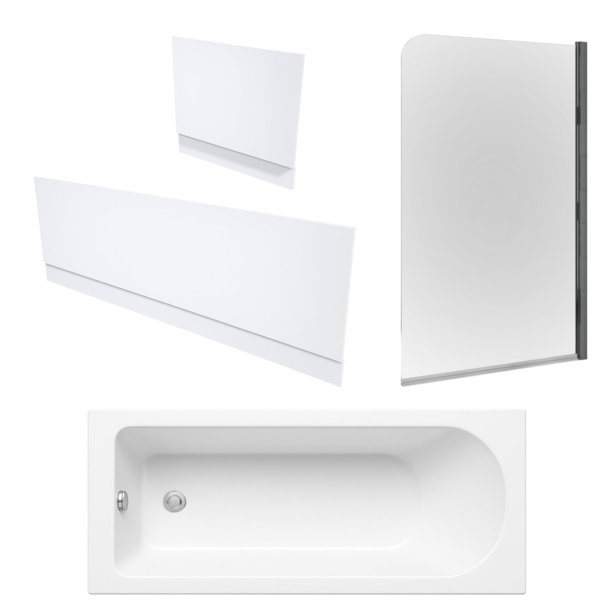 Single Ended Bath, Gloss White Panels & Chrome Profile Bath Screen
