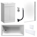 Waterproof 500mm Vanity Unit with Single Ended Bath, Gloss White Panels, Chrome Screen, Bath & Universal Basin Waste