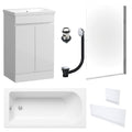 Waterproof 500mm Vanity Unit with Single Ended Bath, Gloss White Panels, Chrome Screen, Bath & Slotted Basin Waste