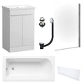 Waterproof 500mm Vanity Unit with Single Ended Bath, Gloss White Front Panel, Chrome Screen, Bath & Slotted Basin Waste