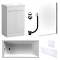 Waterproof 500mm Vanity Unit with Single Ended Bath, Gloss White Panels, Chrome Screen, Bath & Slotted Basin Waste