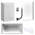 Waterproof 500mm Vanity Unit with Single Ended Bath, Gloss White Front Panel, Chrome Screen, Bath & Slotted Basin Waste