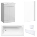 Waterproof 500mm Vanity Unit with Single Ended Bath, Gloss White Panels & Chrome Profile Bath Screen