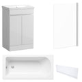 Waterproof 500mm Vanity Unit with Single Ended Bath, Gloss White Front Panel & Chrome Profile Bath Screen