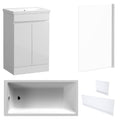 Waterproof 500mm Vanity Unit with Single Ended Bath, Gloss White Panels & Chrome Profile Bath Screen