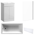 Waterproof 500mm Vanity Unit with Single Ended Bath, Gloss White Front Panel & Chrome Profile Bath Screen