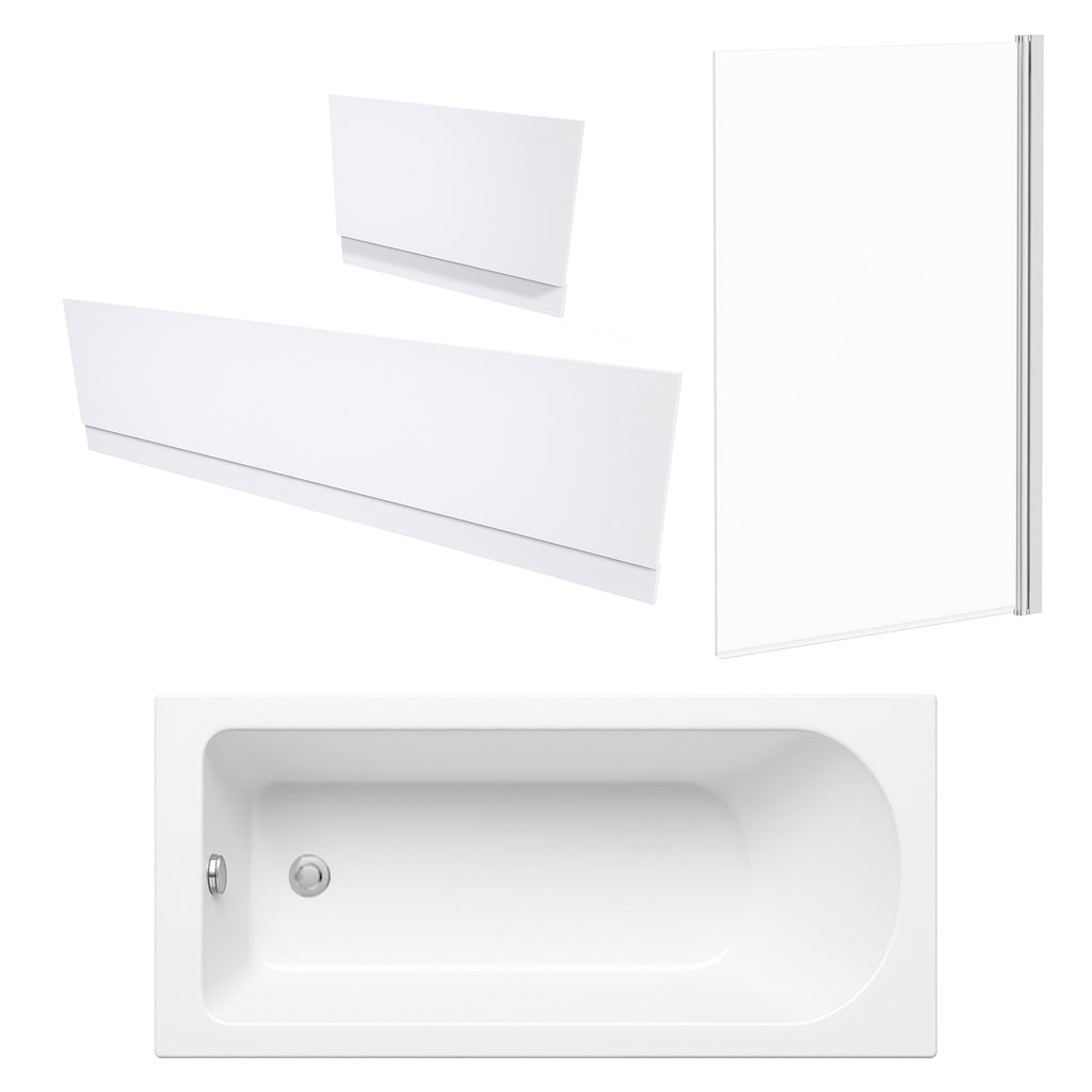 Single Ended Bath, Gloss White Panels & Chrome Profile Bath Screen