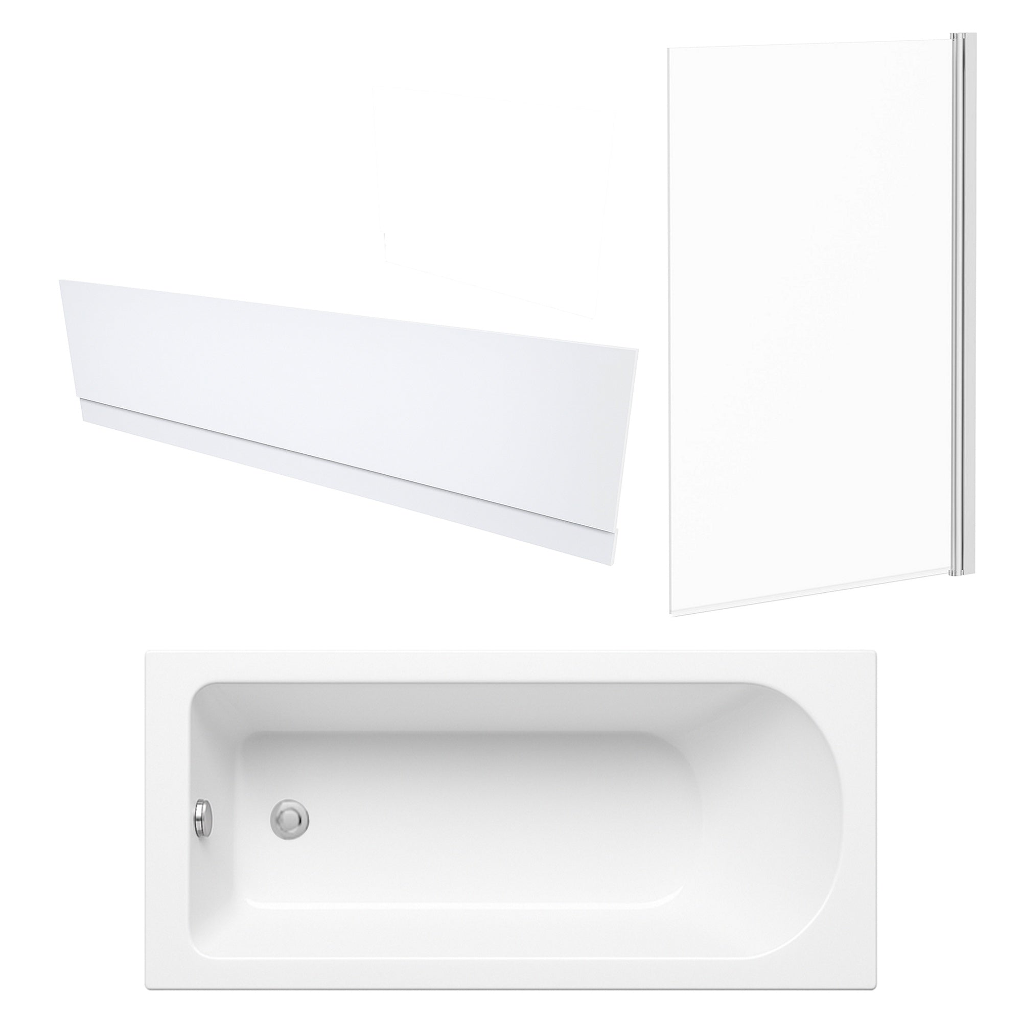 Single Ended Bath, Gloss White Front Panel & Chrome Profile Bath Screen