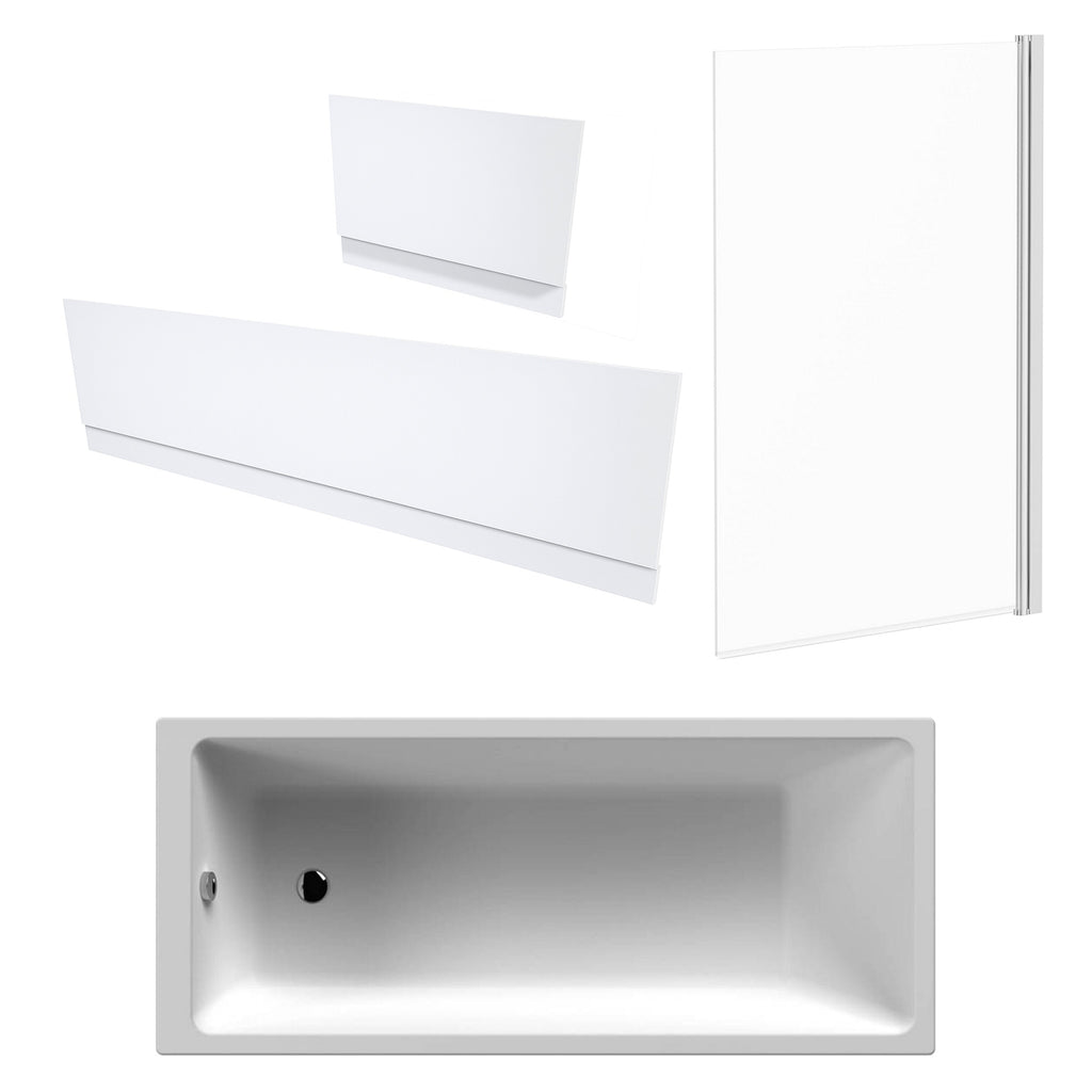 Single Ended Bath, Gloss White Panels & Chrome Profile Bath Screen