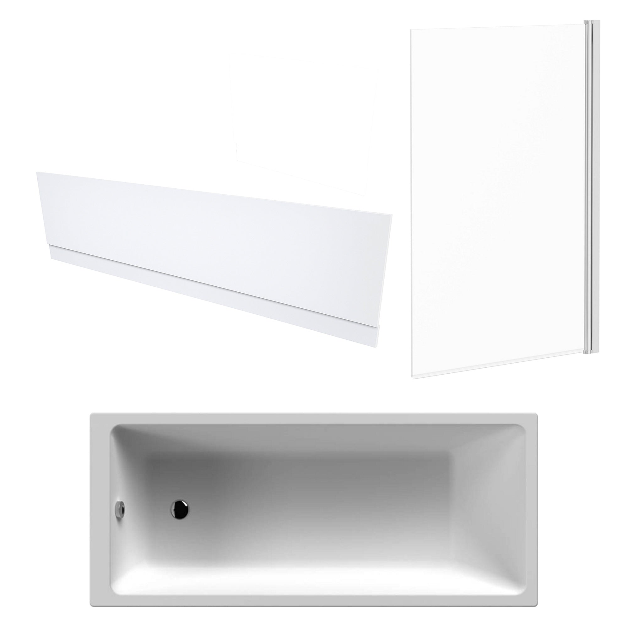 Single Ended Bath, Gloss White Front Panel & Chrome Profile Bath Screen