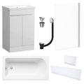 Waterproof 500mm Vanity Unit with Single Ended Bath, Gloss White Panels, Chrome Screen, Bath & Universal Basin Waste