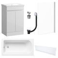 Waterproof 500mm Vanity Unit with Single Ended Bath, Gloss White Front Panel, Chrome Screen, Bath & Universal Basin Waste